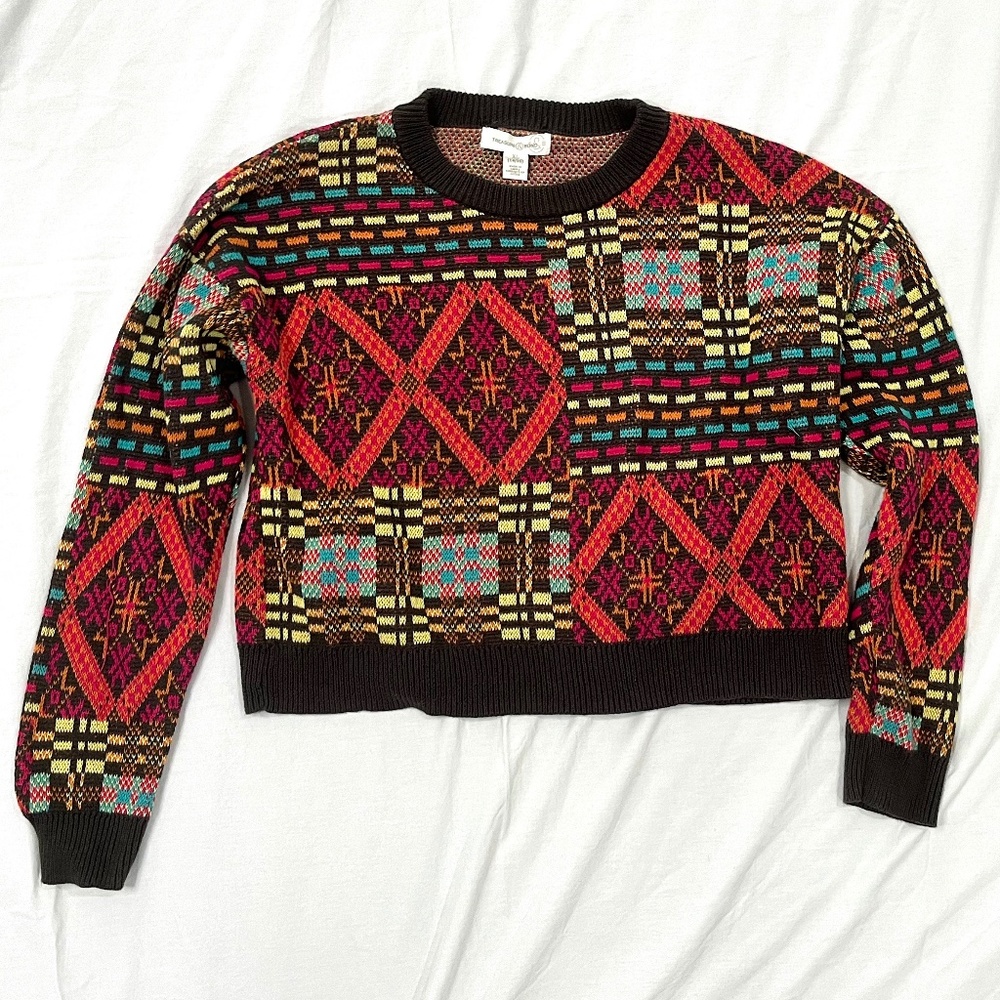 Treasure & Bond Girls' 100% Cotton Sweater w/ Geometric Pattern, Size XL (14/16)